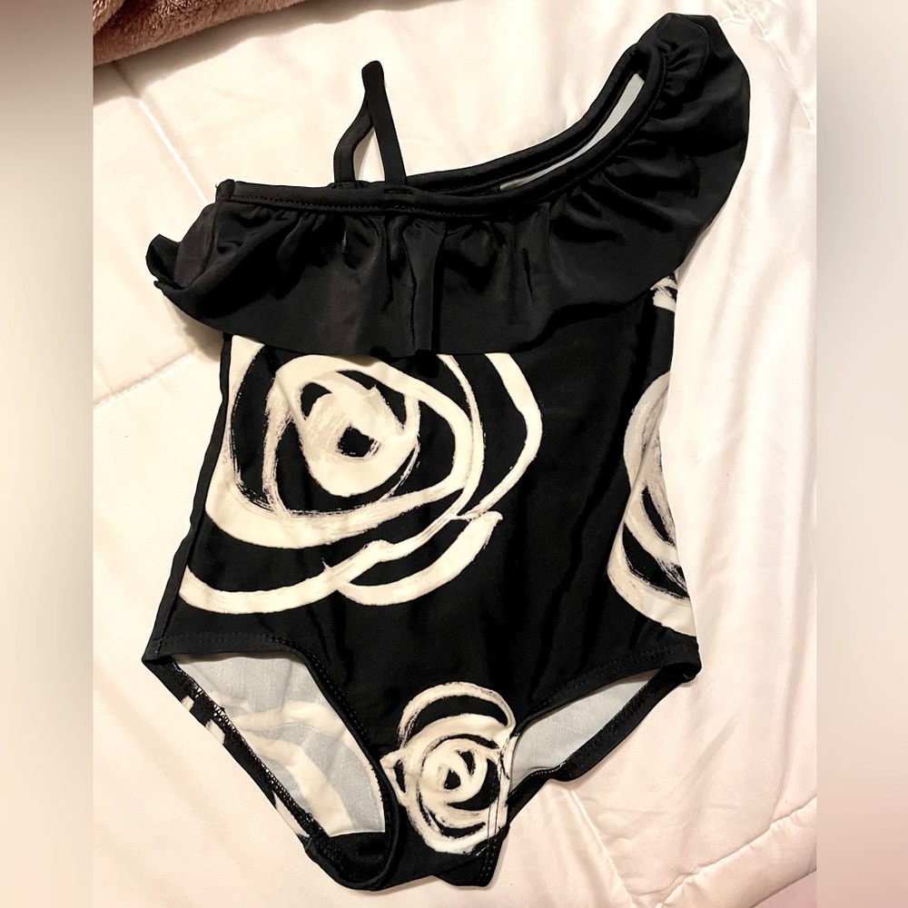 Baby Gap toddler black floral ruffle swim suit